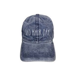 Rae Dunn Women's OS Blue Denim 'Bad Hair Day' Embroidered Baseball Cap Hat